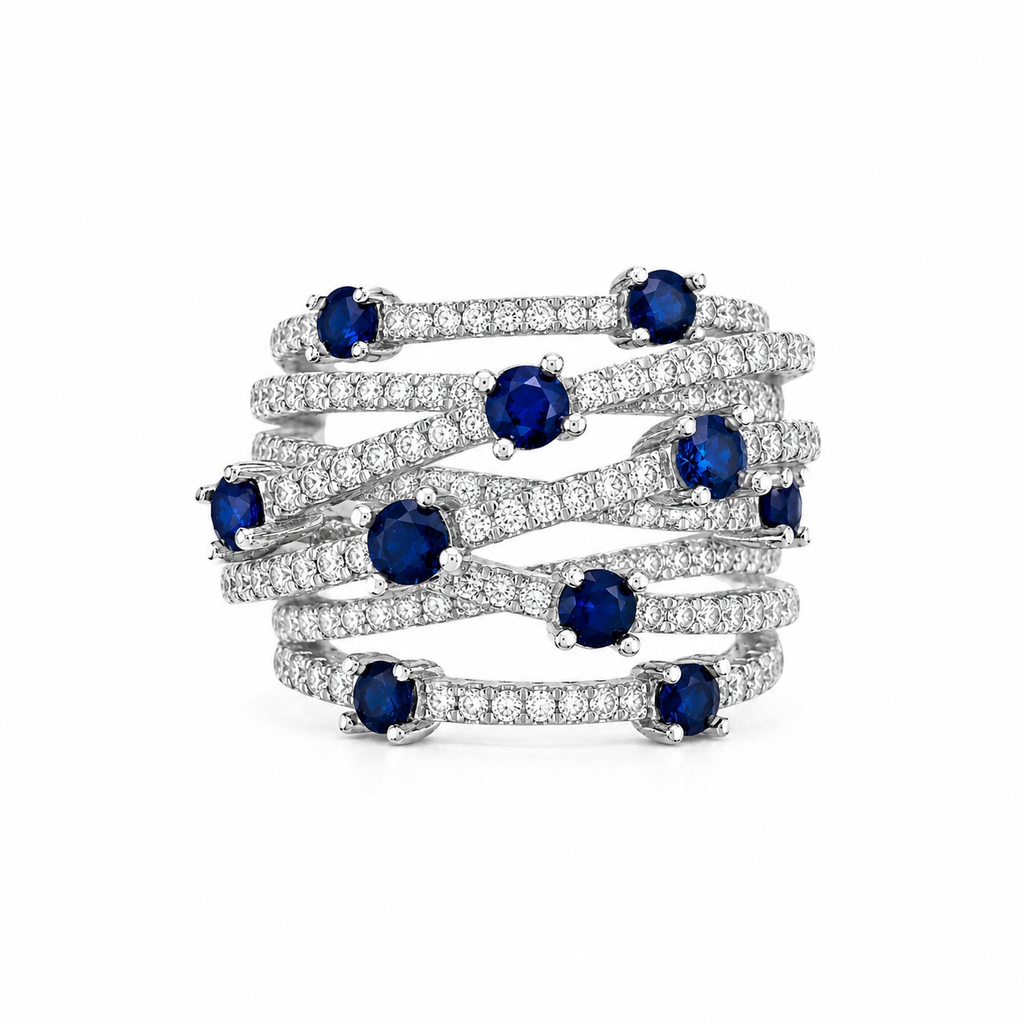 Navy Stone Crisscross Ring with Tiny Stone Detail