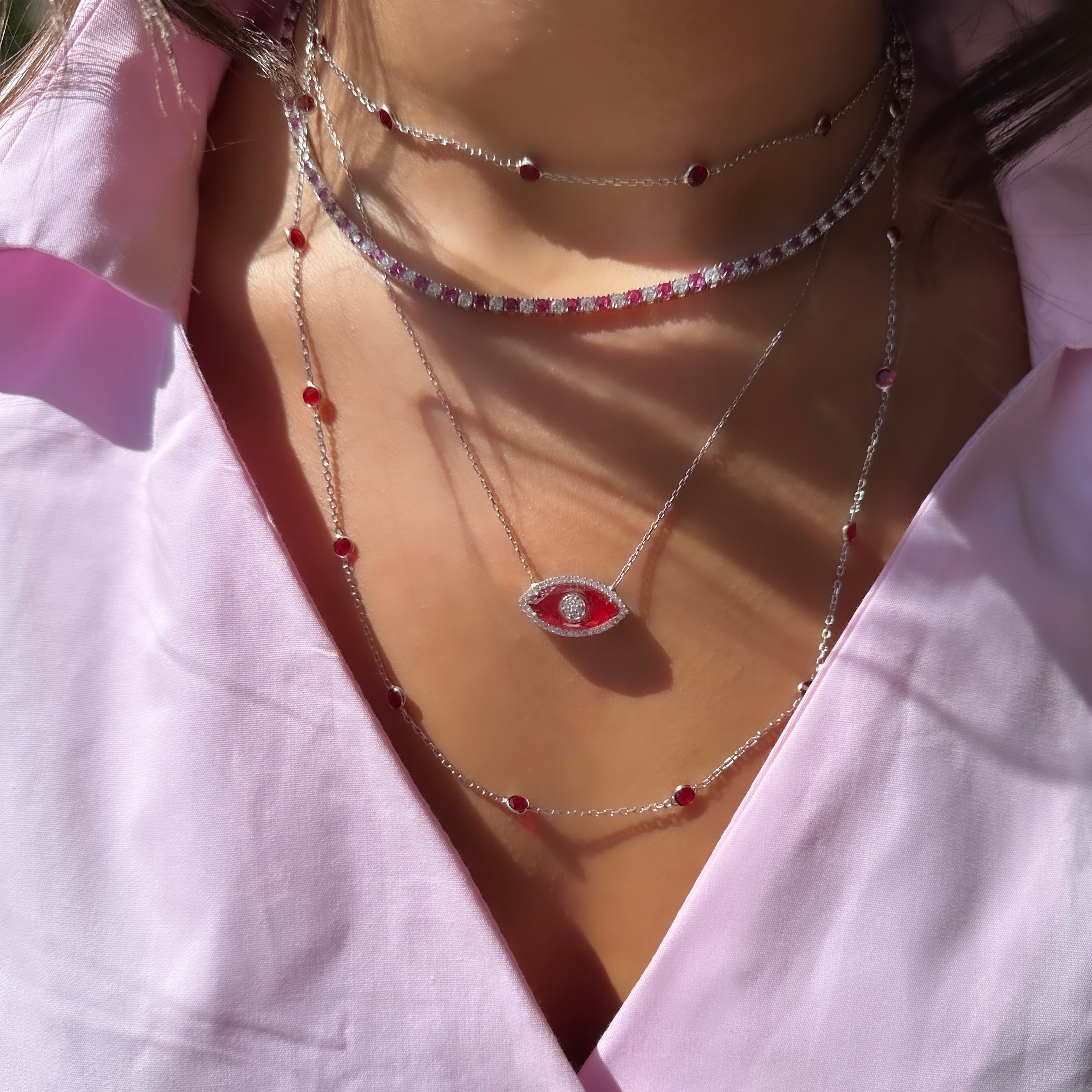 Fuşya Taşlı Designer Zincir