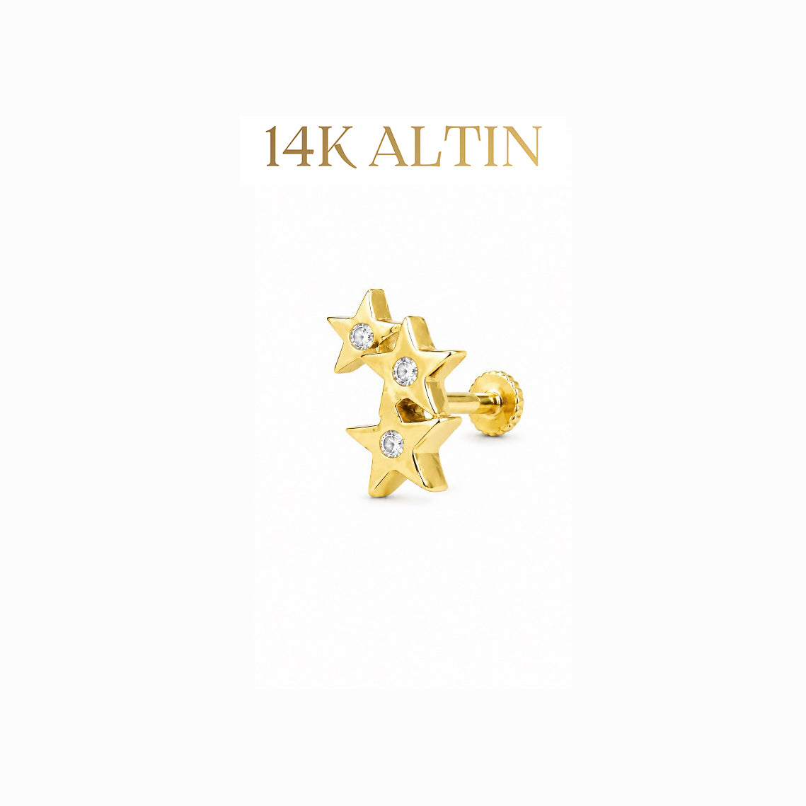 14K Üç Sıra Yıldız Taşlı Piercing