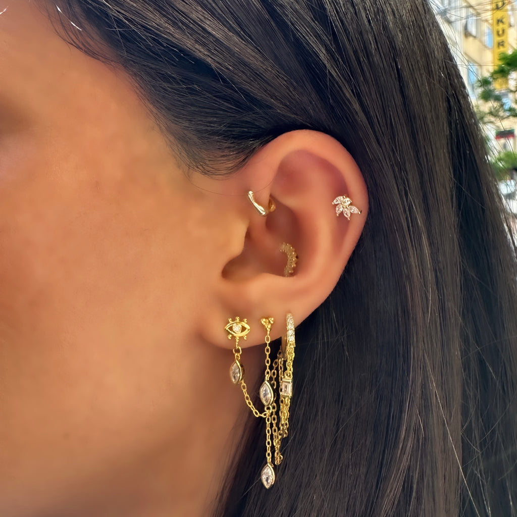 Göz Detay Zincir Damla Taş Sallantılı Küpe