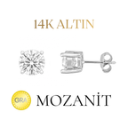 14K Mozanit 6 mm Tektaş Küpe