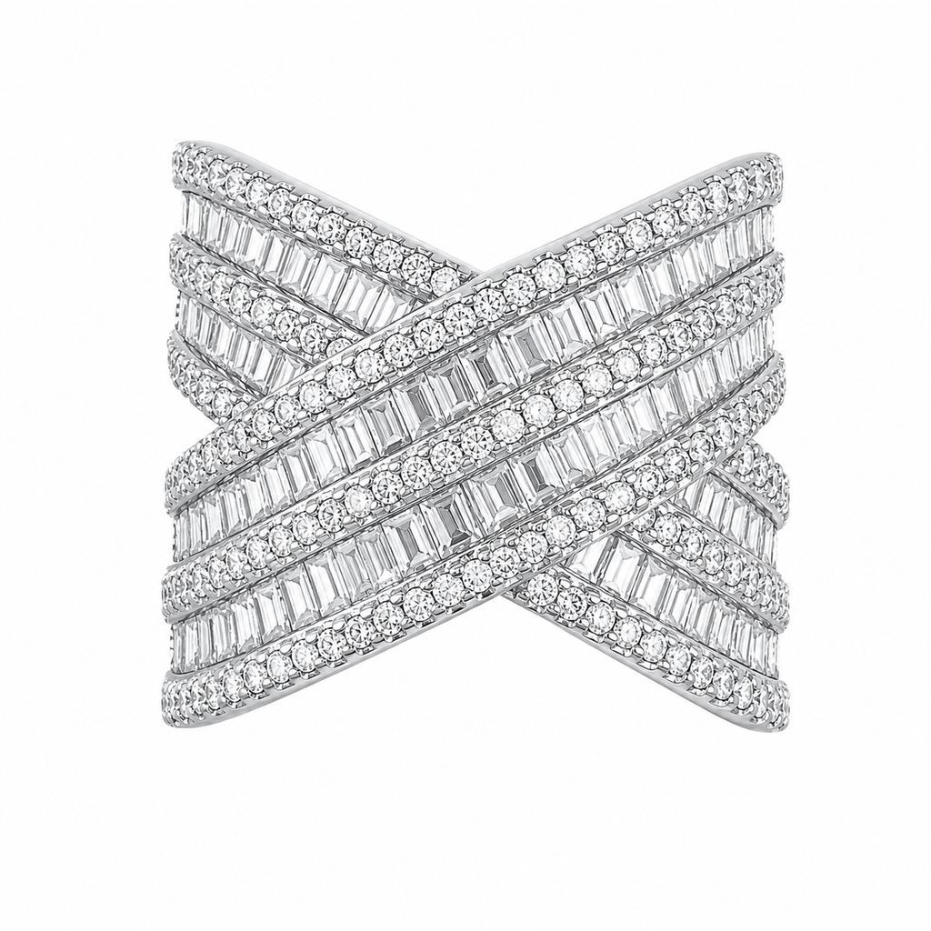 Cross Design Baguette Ring