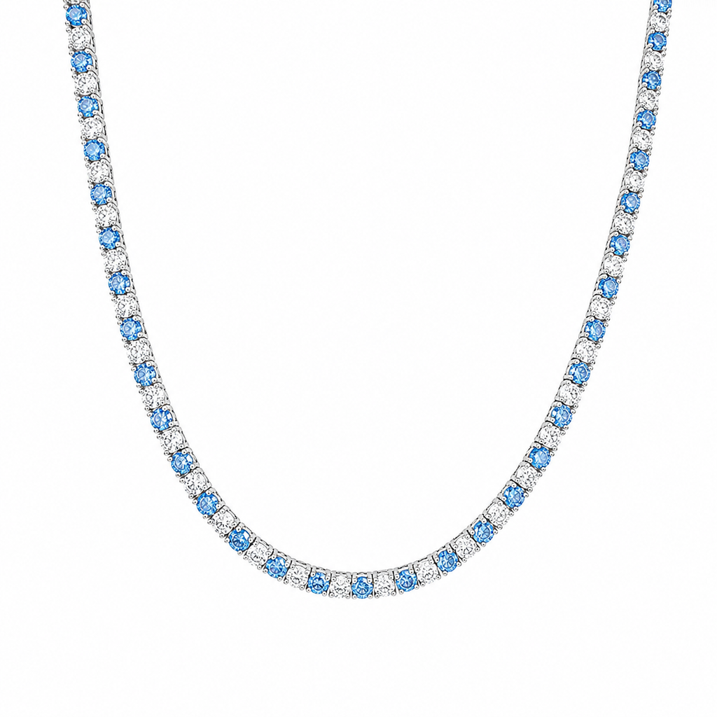 Three mm Aqua Stone Tennis Necklace