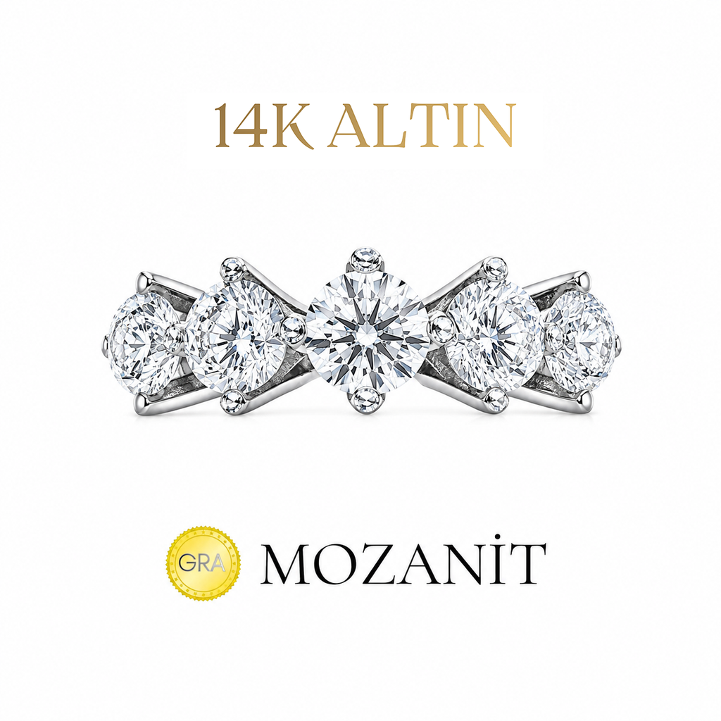 14K Three Carat Moissanite Five-Stone Ring