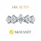 14K Dreikaräter Moissanit Fünfsteinring