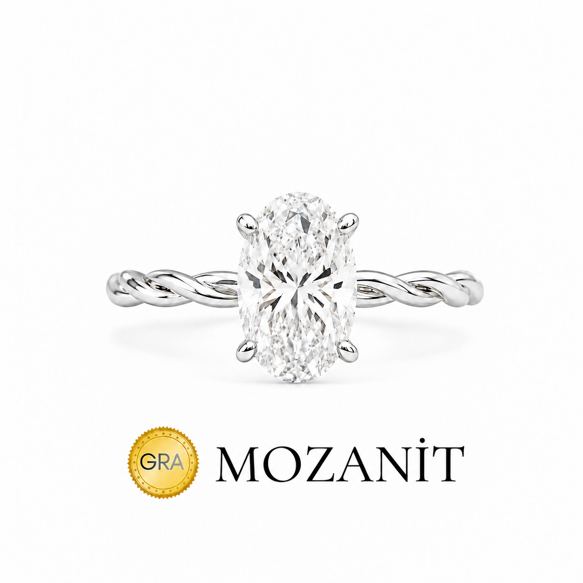 İki Karat Burgu Mozanit Oval Yüzük