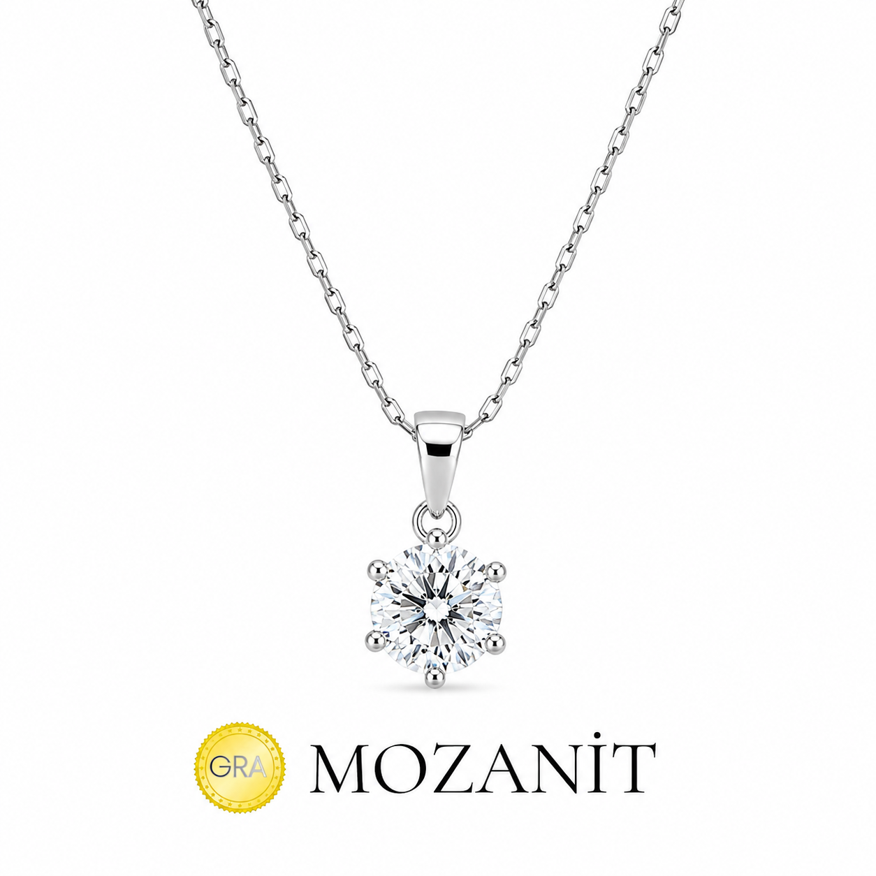 Mozanit Altı Tırnak Tektaş Kolye