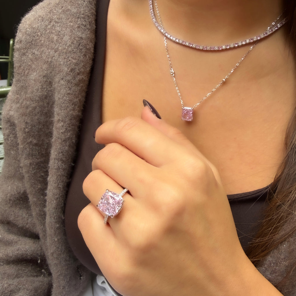 Pembe Ice Cut Taşlı Kare Kesim Yüzük