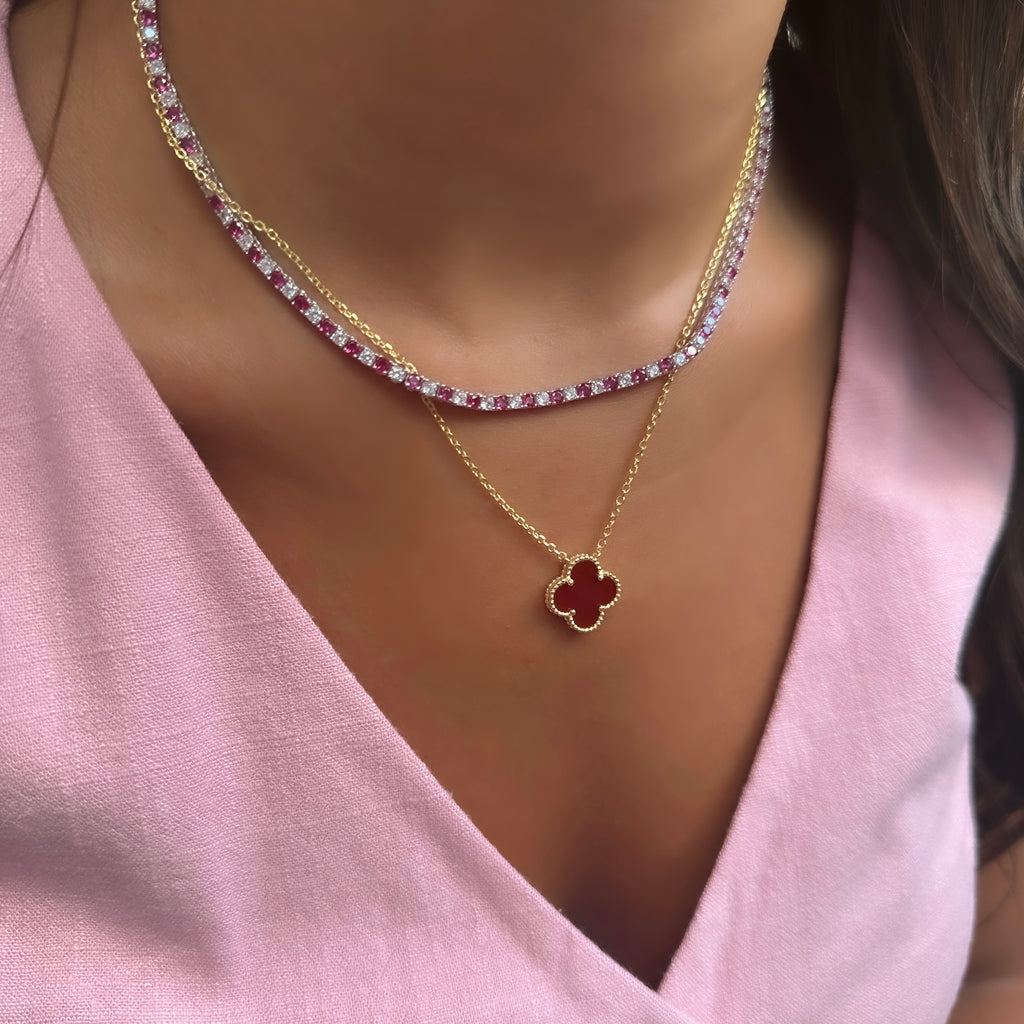 İki buçuk mm Fuşya Taşlı Suyolu Kolye