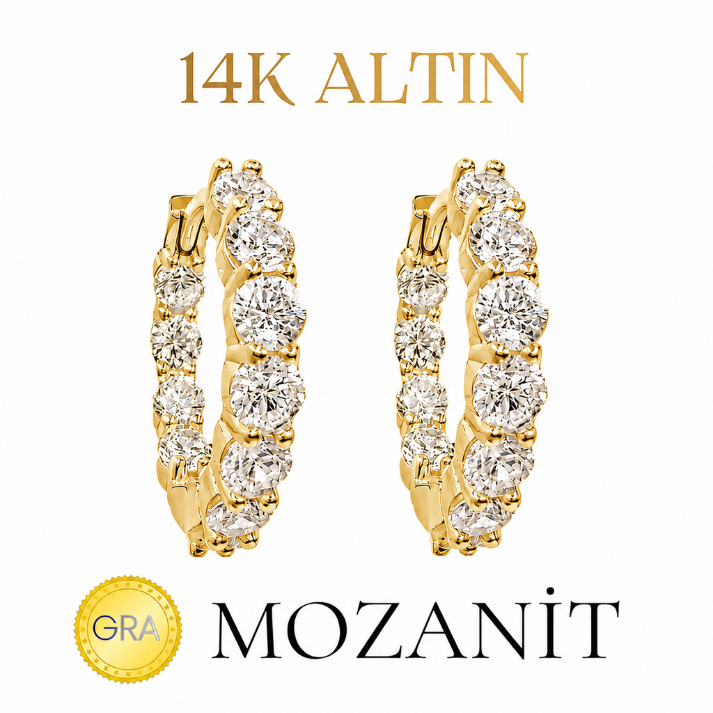 14K Mozanit Orta Boy Halka Küpe