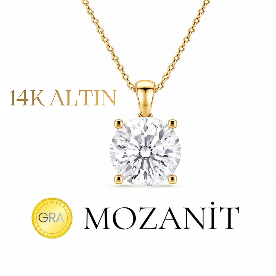 14K Mozanit İki Karat Tektaş Kolye
