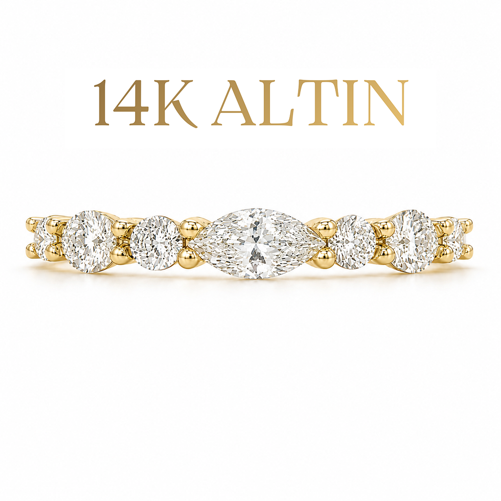 14K Markiz Taşlı İnce Tamtur Yüzük