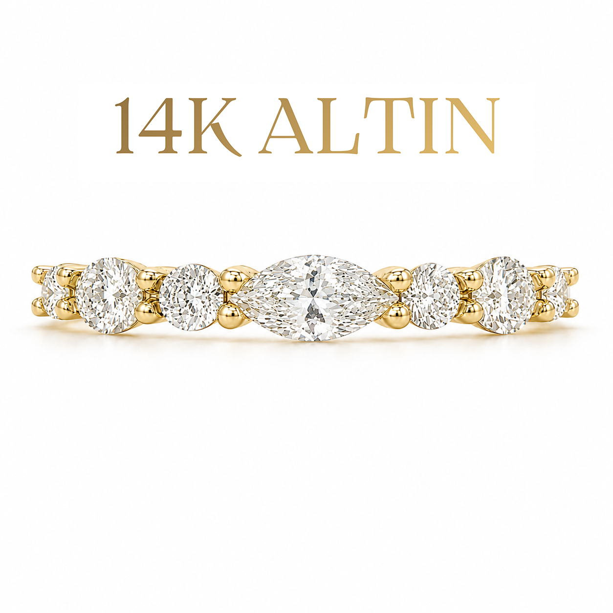 14K Markiz Taşlı İnce Tamtur Yüzük