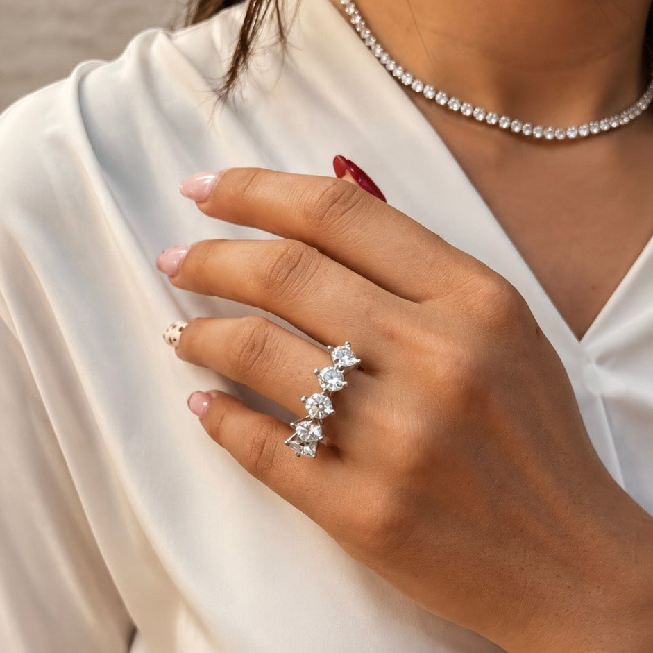 14K Three Carat Moissanite Five-Stone Ring
