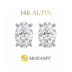 14K İki Karat Mozanit Oval Küpe