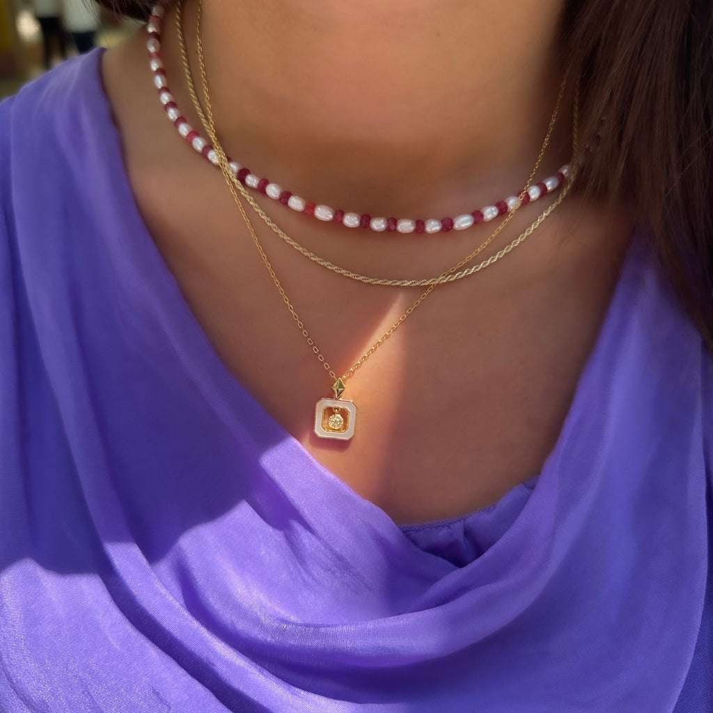Mother-of-Pearl Square Design Necklace