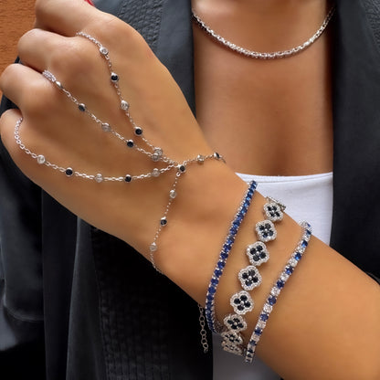 Lacivert Yonca Taşlı Bileklik