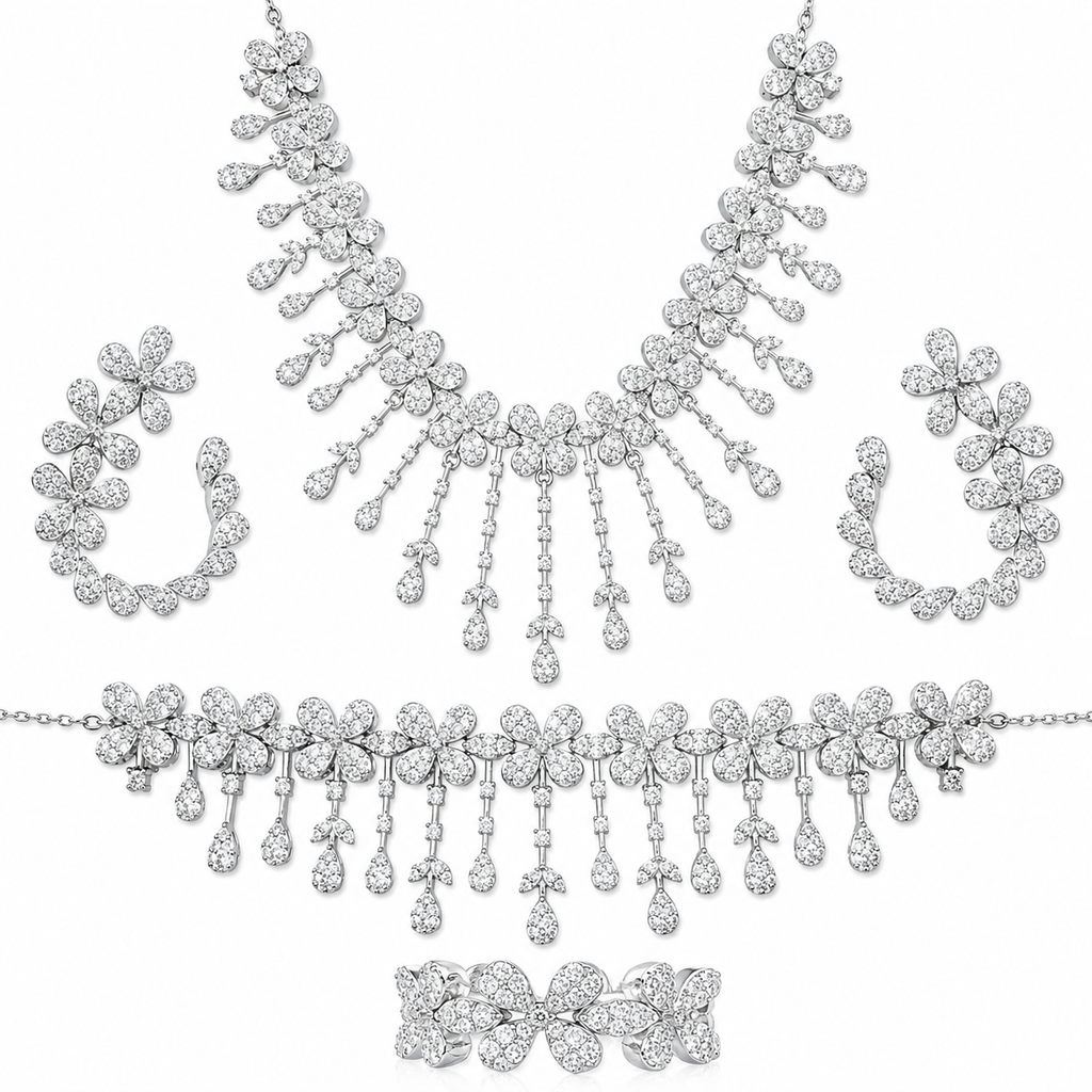 Flower Model Dangling Stone Evening Set