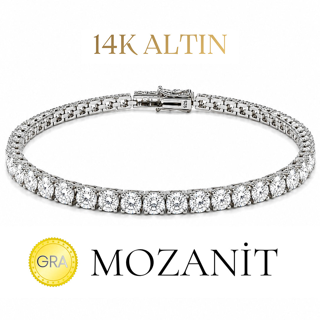 14K Üç Buçuk mm Mozanit Suyolu Bileklik