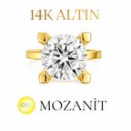 14K Üç Karat Mozanit Tektaş Yüzük