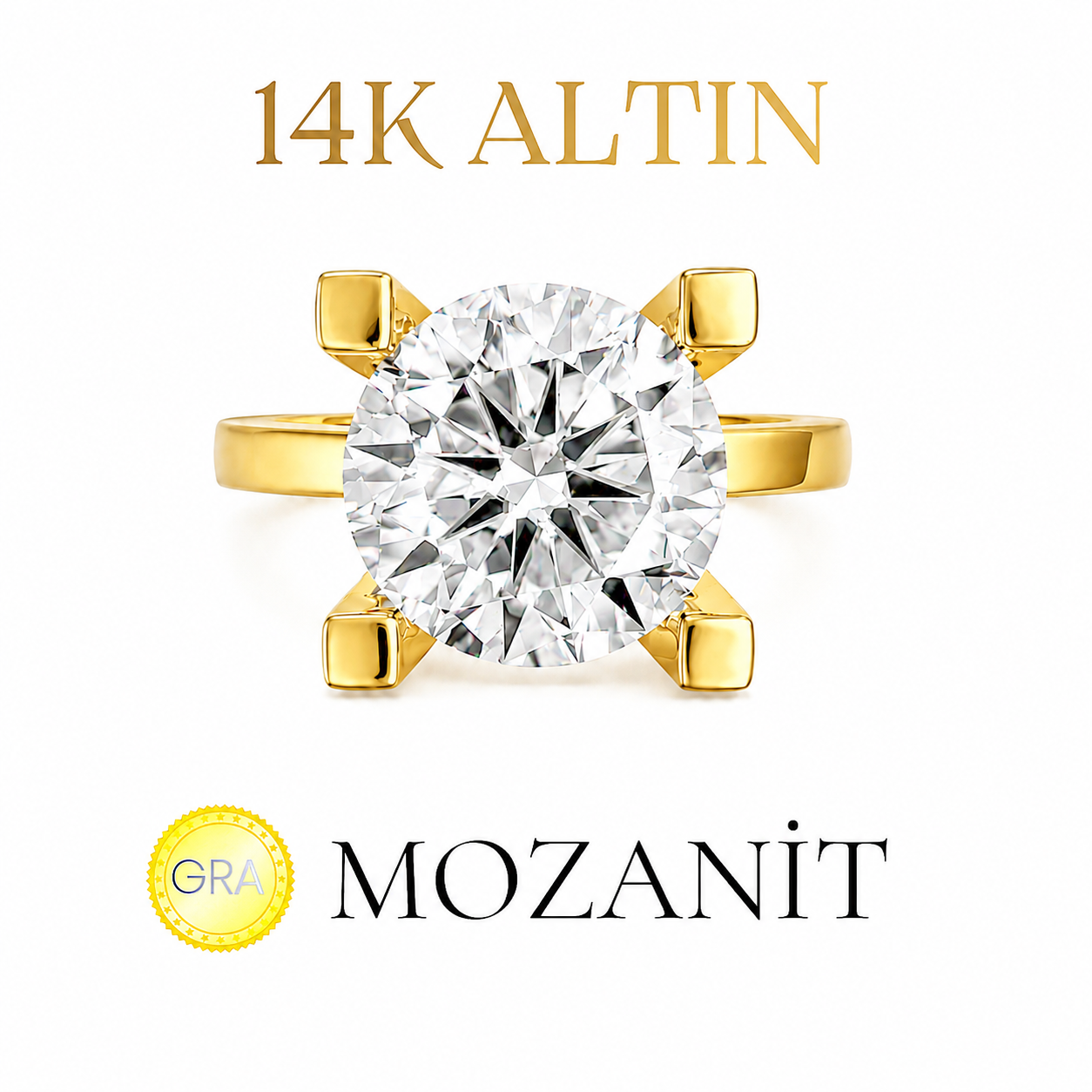 14K Üç Karat Mozanit Tektaş Yüzük