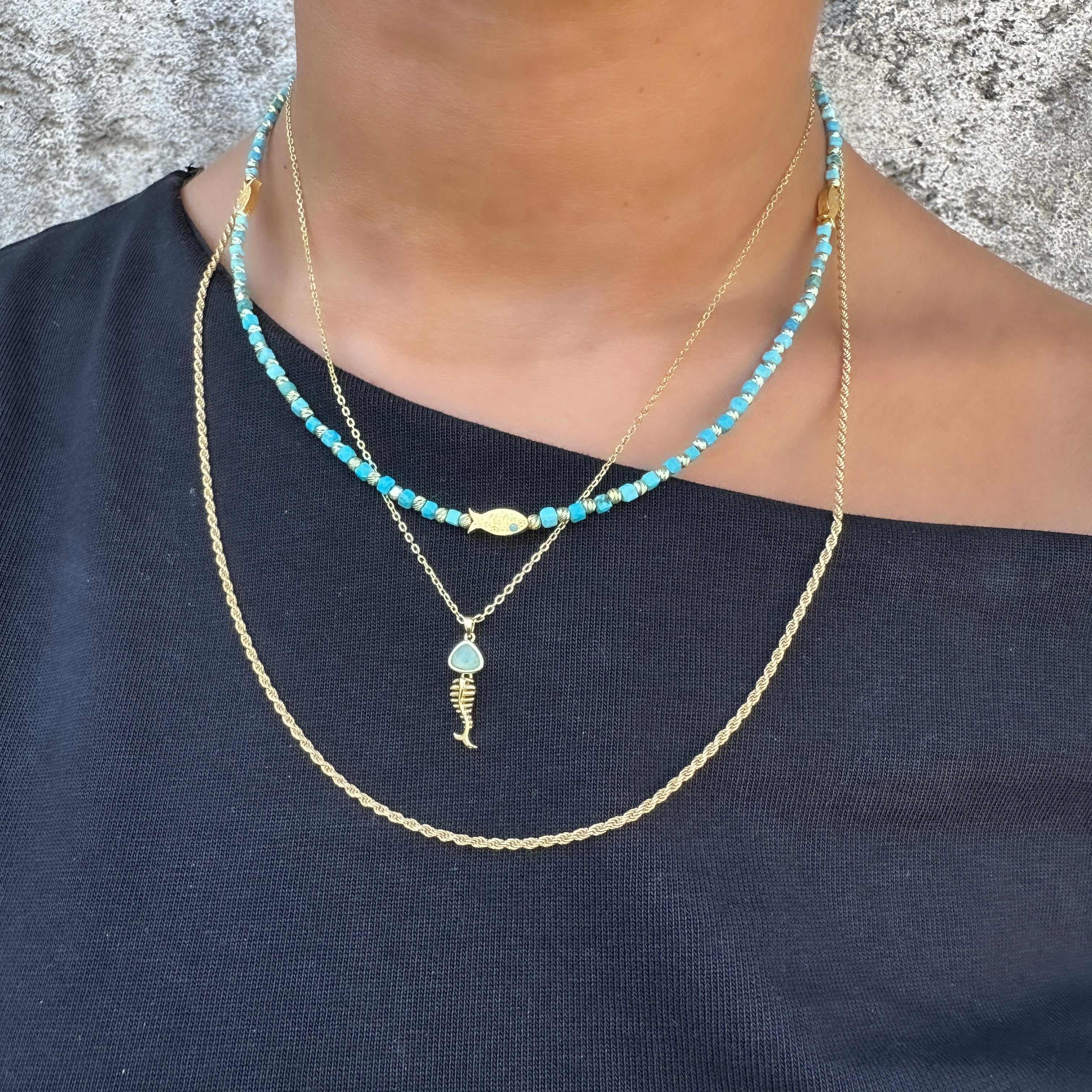 Balık Detay Turkuaz Doğal Taş Kolye