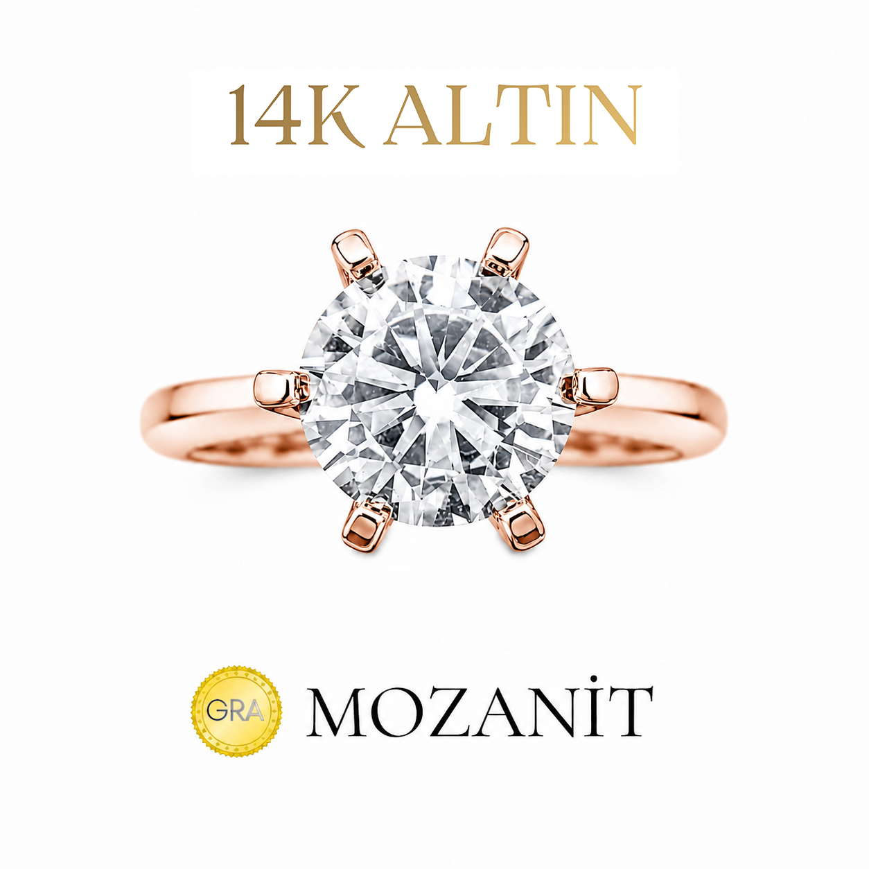 14K Two Carat Under Six-Prong Moissanite Solitaire Ring