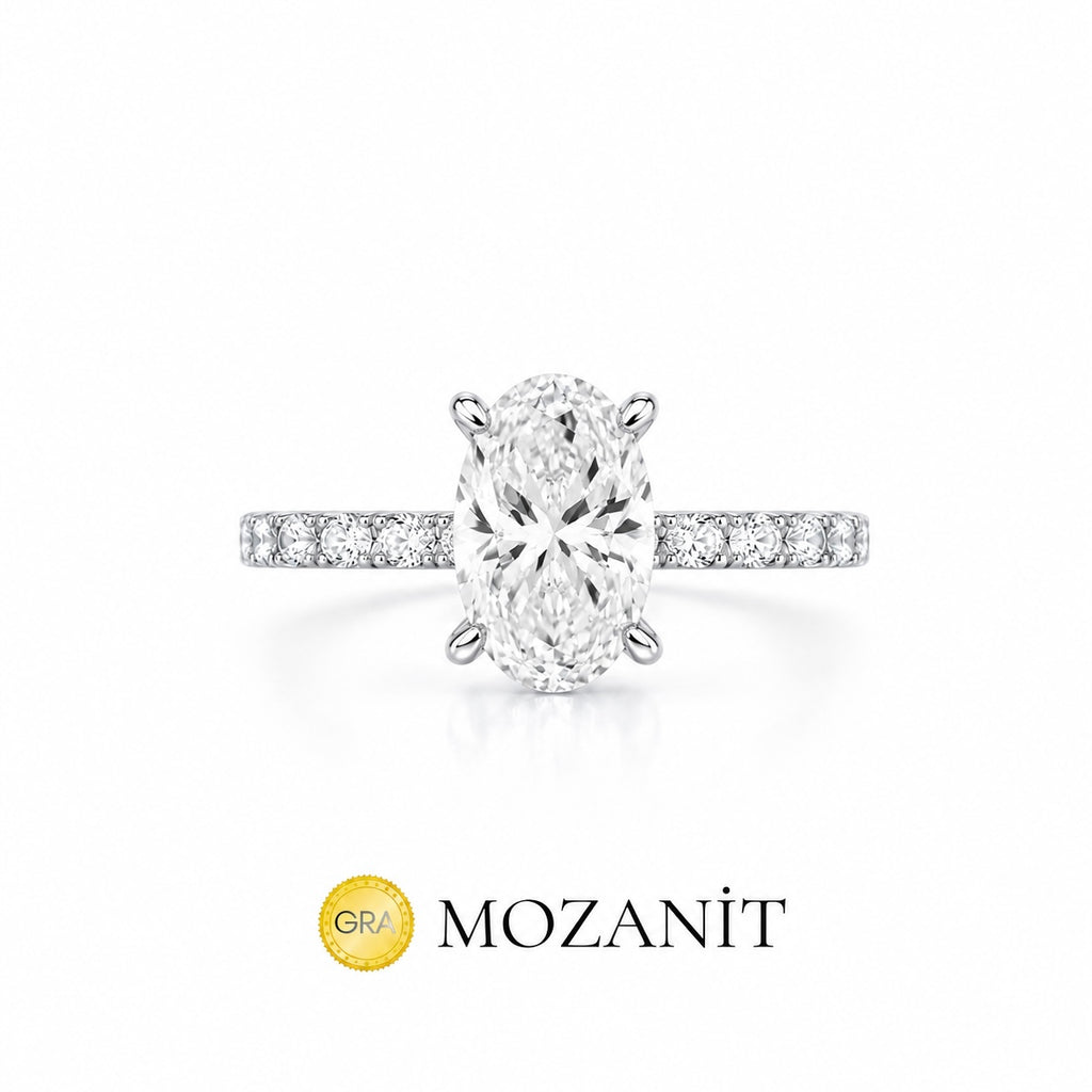 Bir Karat Mozanit Taşlı Oval Yüzük
