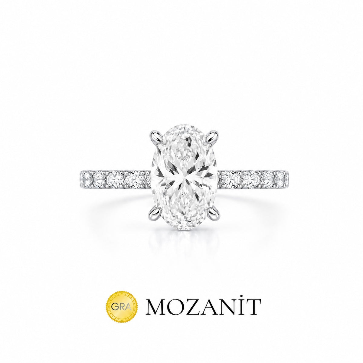 Bir Karat Mozanit Taşlı Oval Yüzük