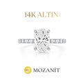 14K Bir Buçuk Karat Mozanit Uzun Oval Tektaş Yüzük