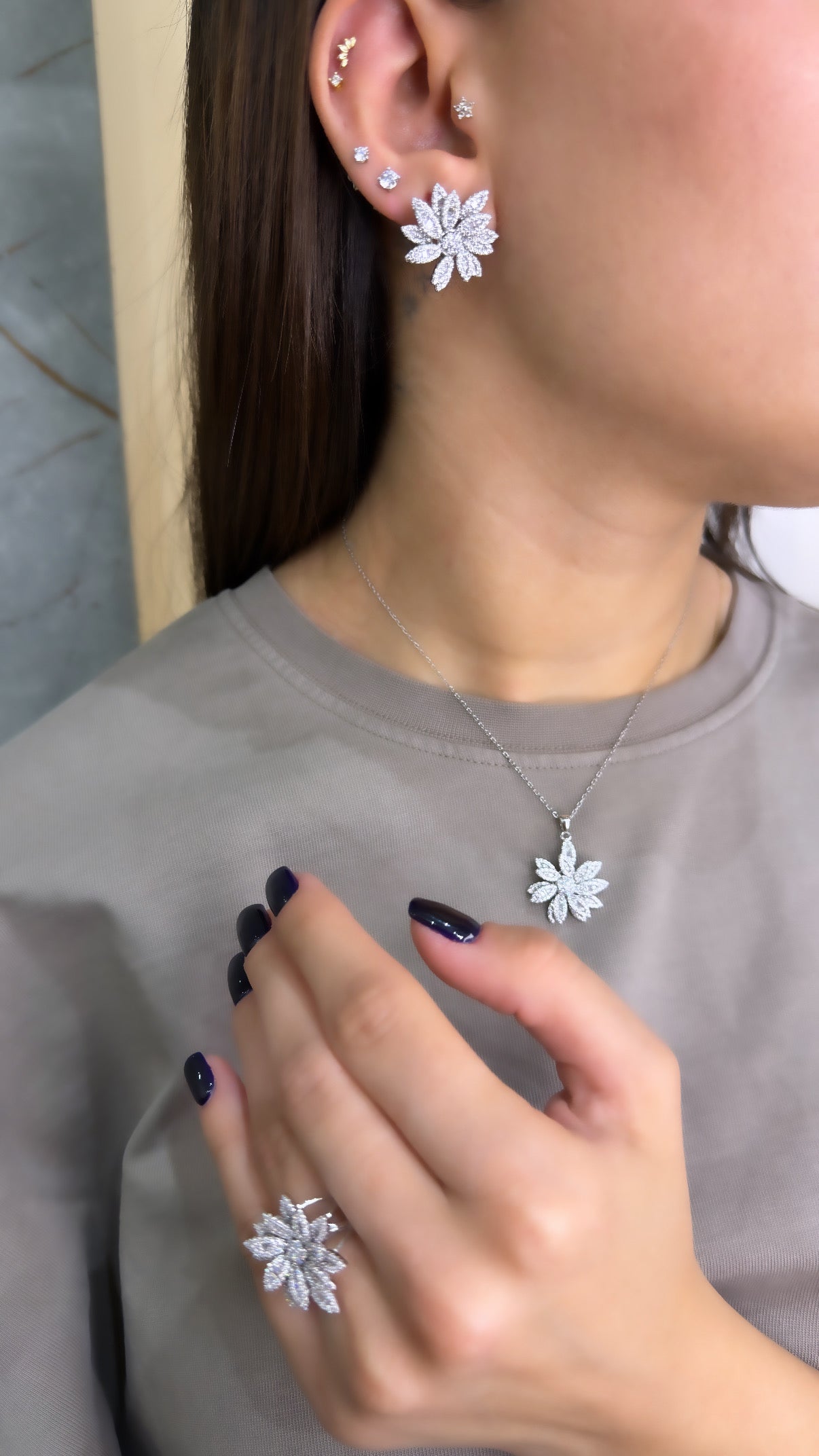 Baget Taşlı Çiçek Set