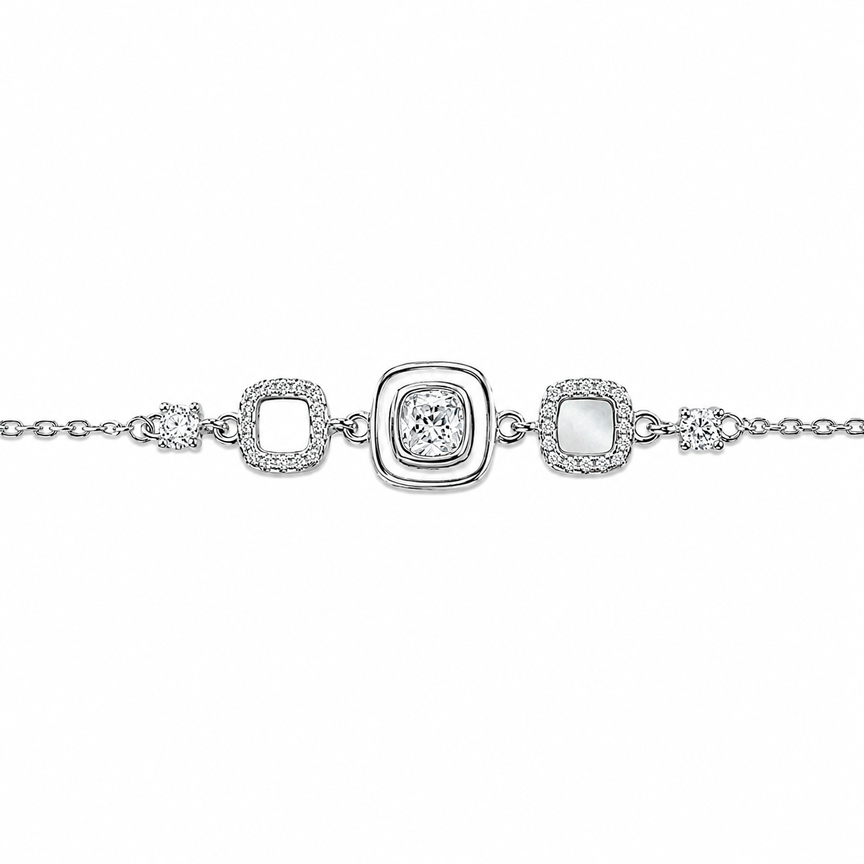 Viereckiges Armband mit Steinen und Perlmutt