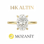 14K İki Karat Mozanit Oval Yüzük