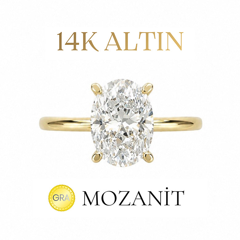 14K İki Karat Mozanit Oval Yüzük