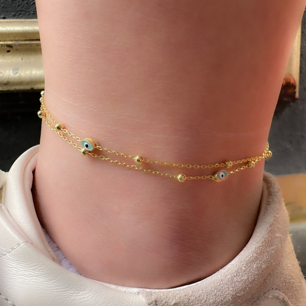 Fußkettchen mit doppelter Kette und emailliertem Auge