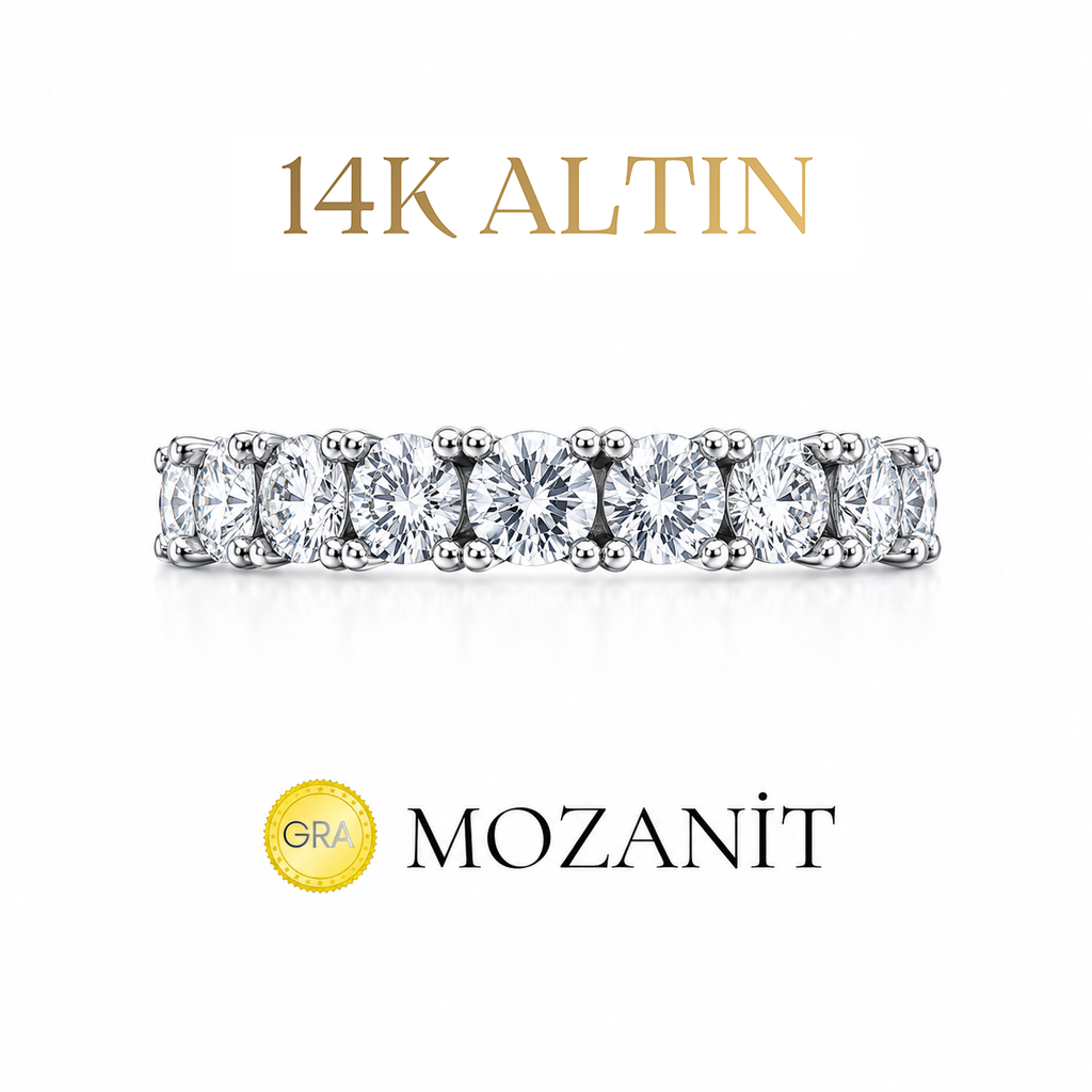 14K Küçük Taşlı Mozanit Tamtur Yüzük