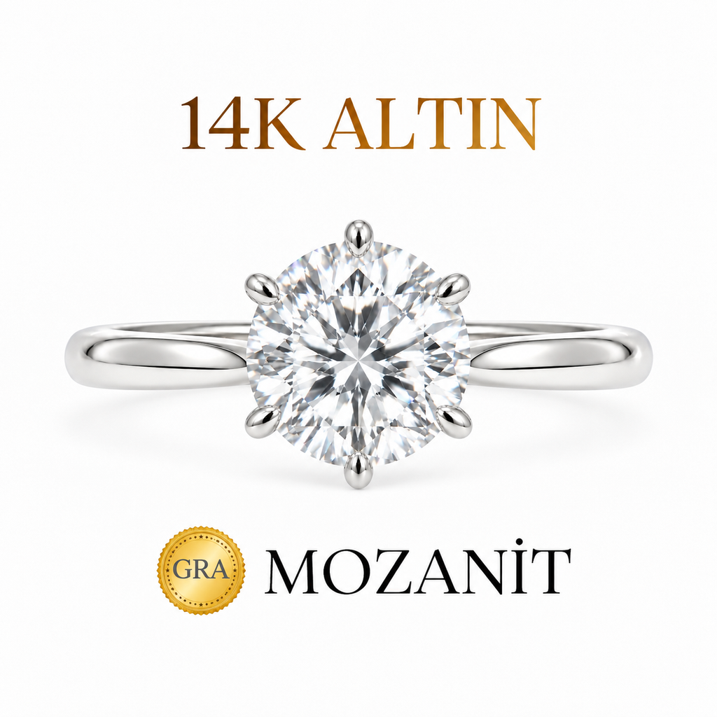 14K 4 Karat Mozanit 6 Tırnak Tektaş Yüzük