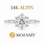 14K 4 Karat Mozanit 6 Tırnak Tektaş Yüzük