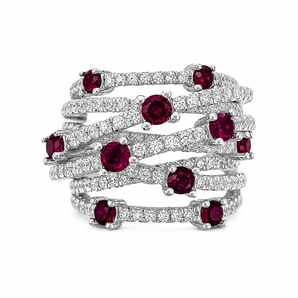 Fuchsia Stone Criss-Cross Ring with Tiny Stone Details