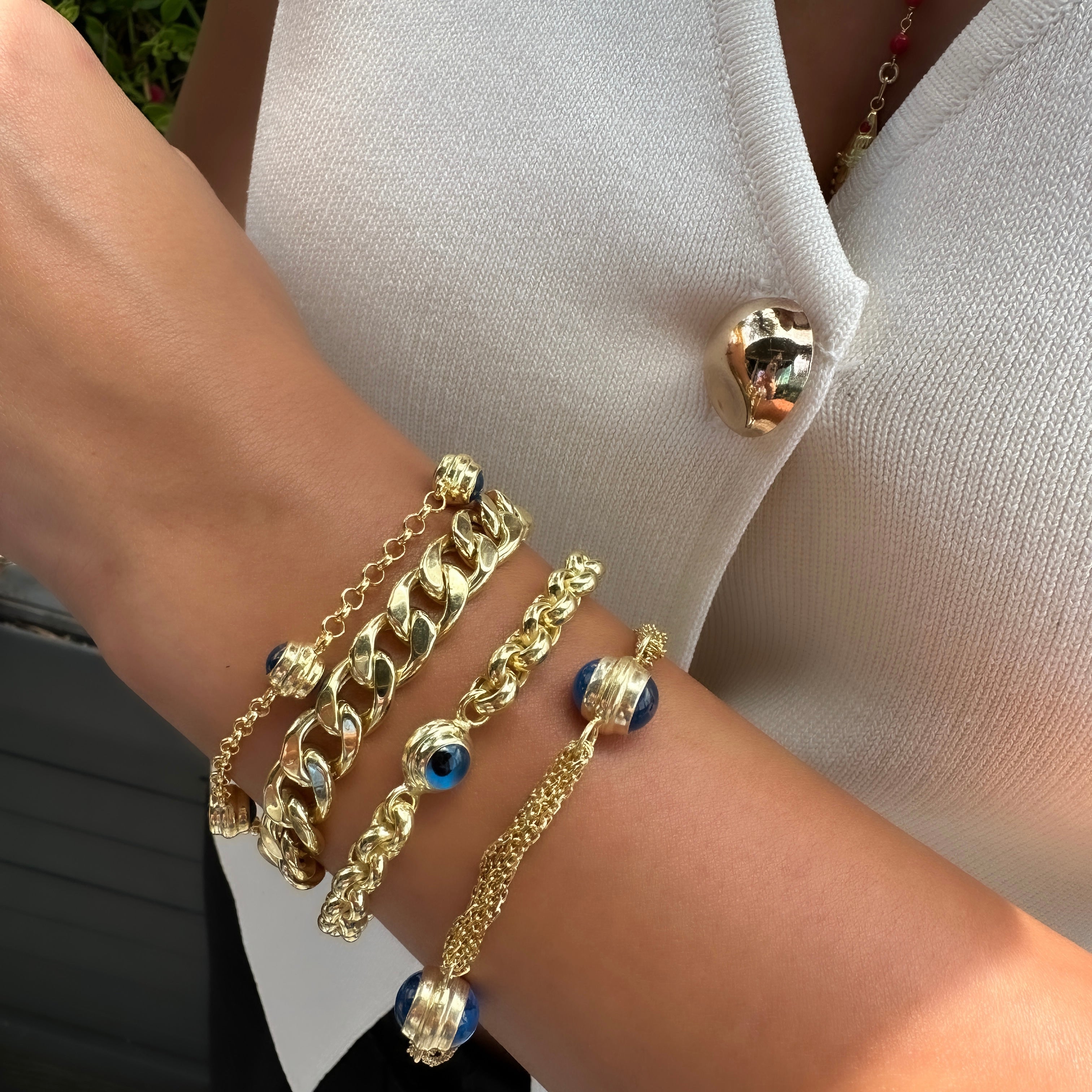 Üçlü Nazar Zincir Hollow Bileklik