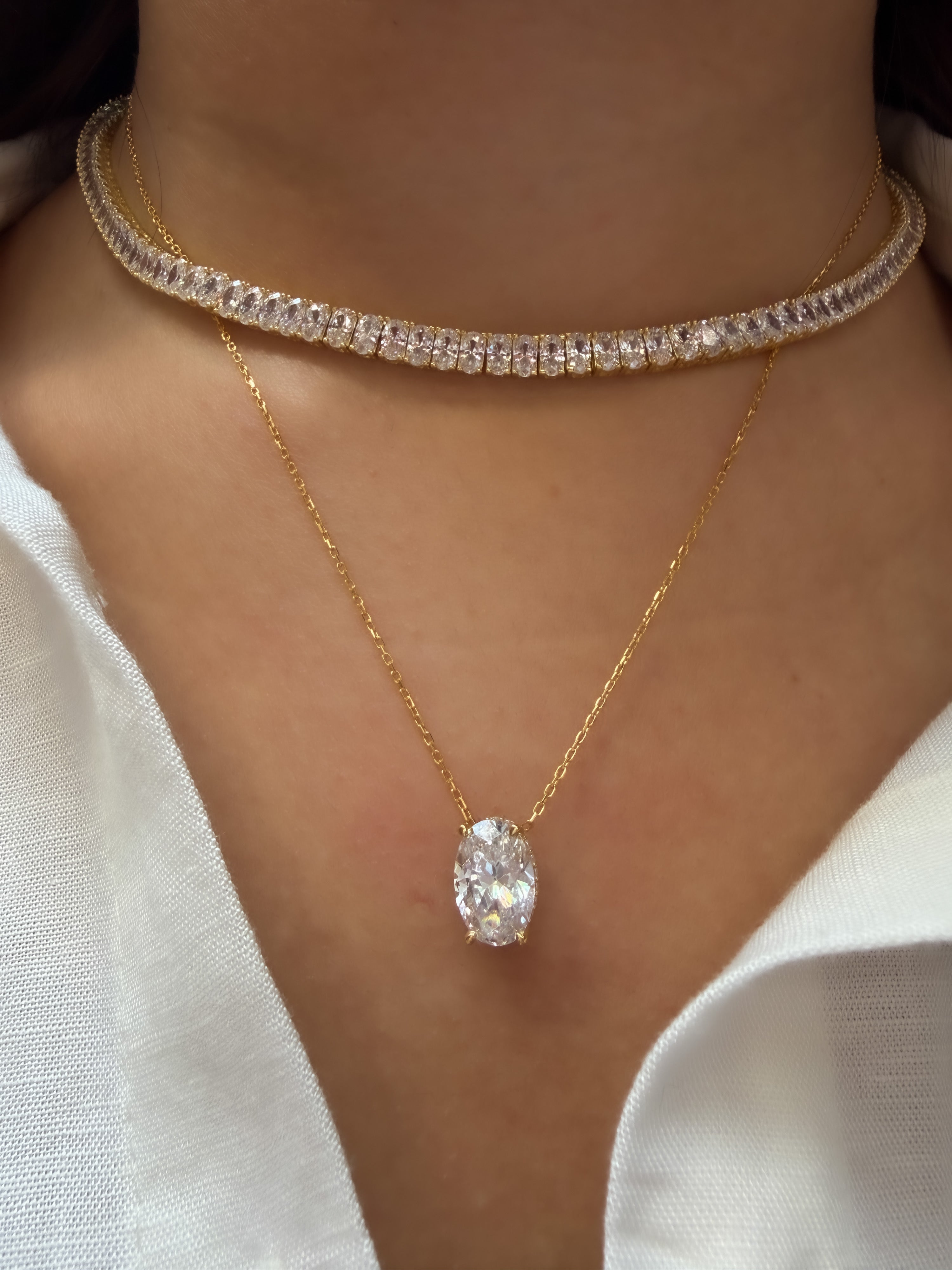 14K Taşlı Montür Mozanit Kolye