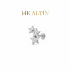 14K Üç Sıra Yıldız Taşlı Piercing