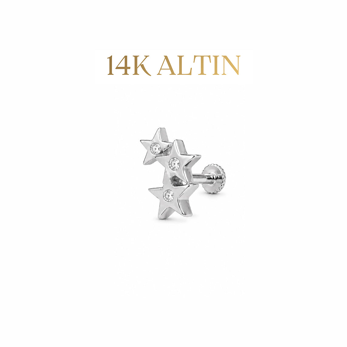 14K Üç Sıra Yıldız Taşlı Piercing