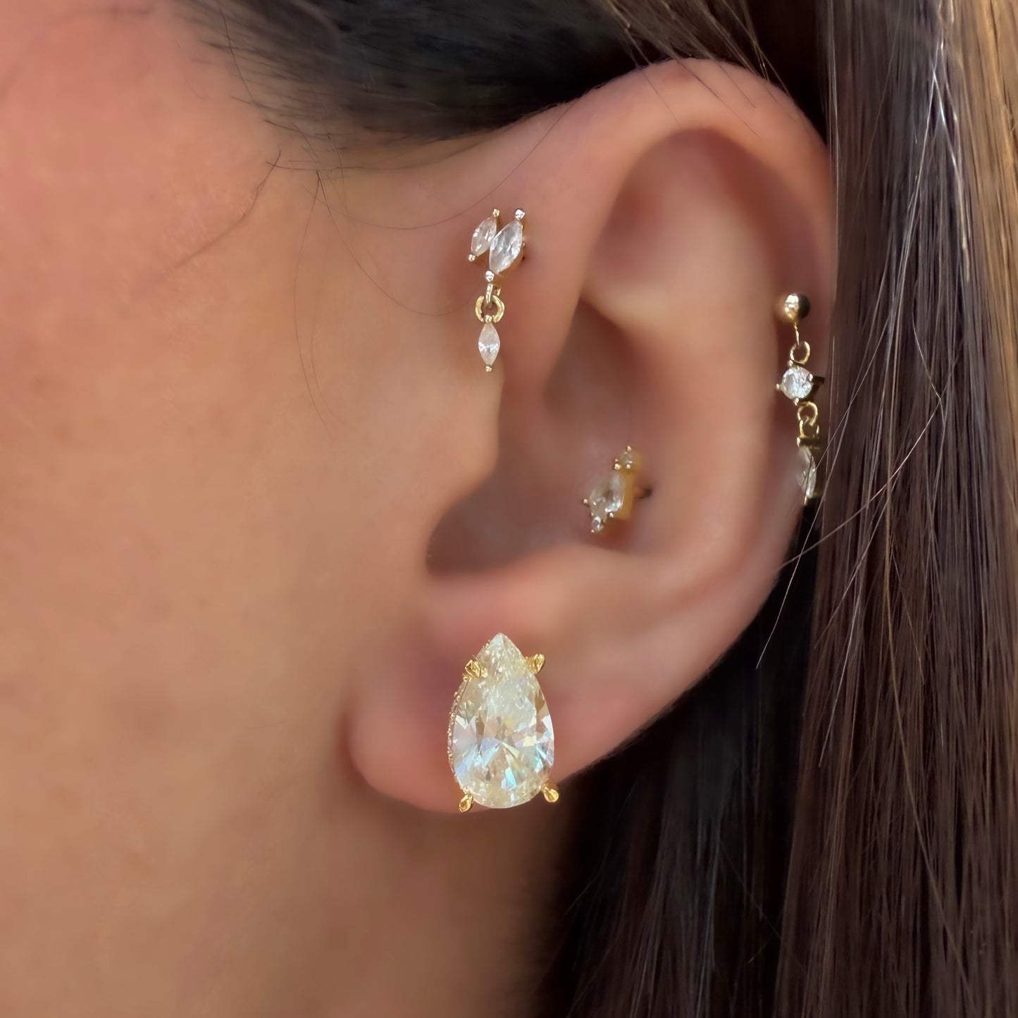 Taşlı Montür G-Color Damla Küpe