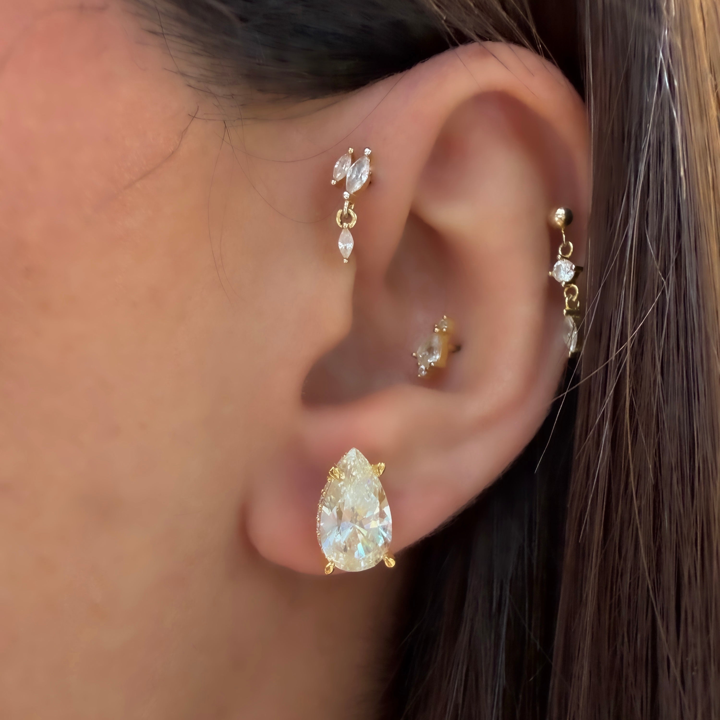 Taşlı Montür G-Color Damla Küpe