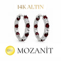 14K Mozanit Orta Boy Bordo Taşlı Halka Küpe