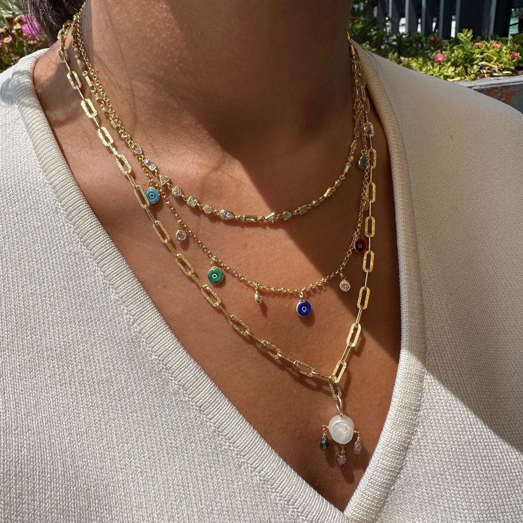 Rainbow Stone Evil Eye Necklace