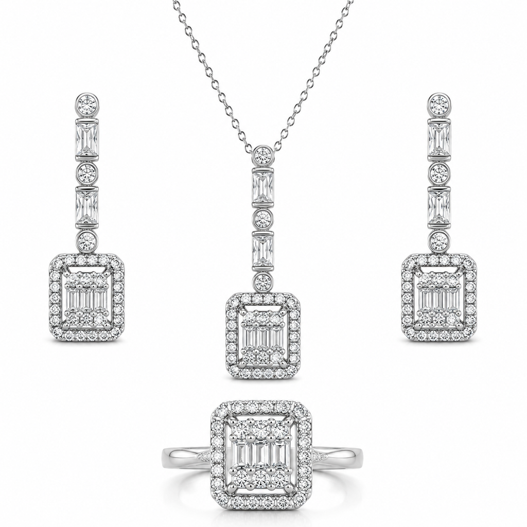 Baguette-Set mit runden und quadratischen Steindetails