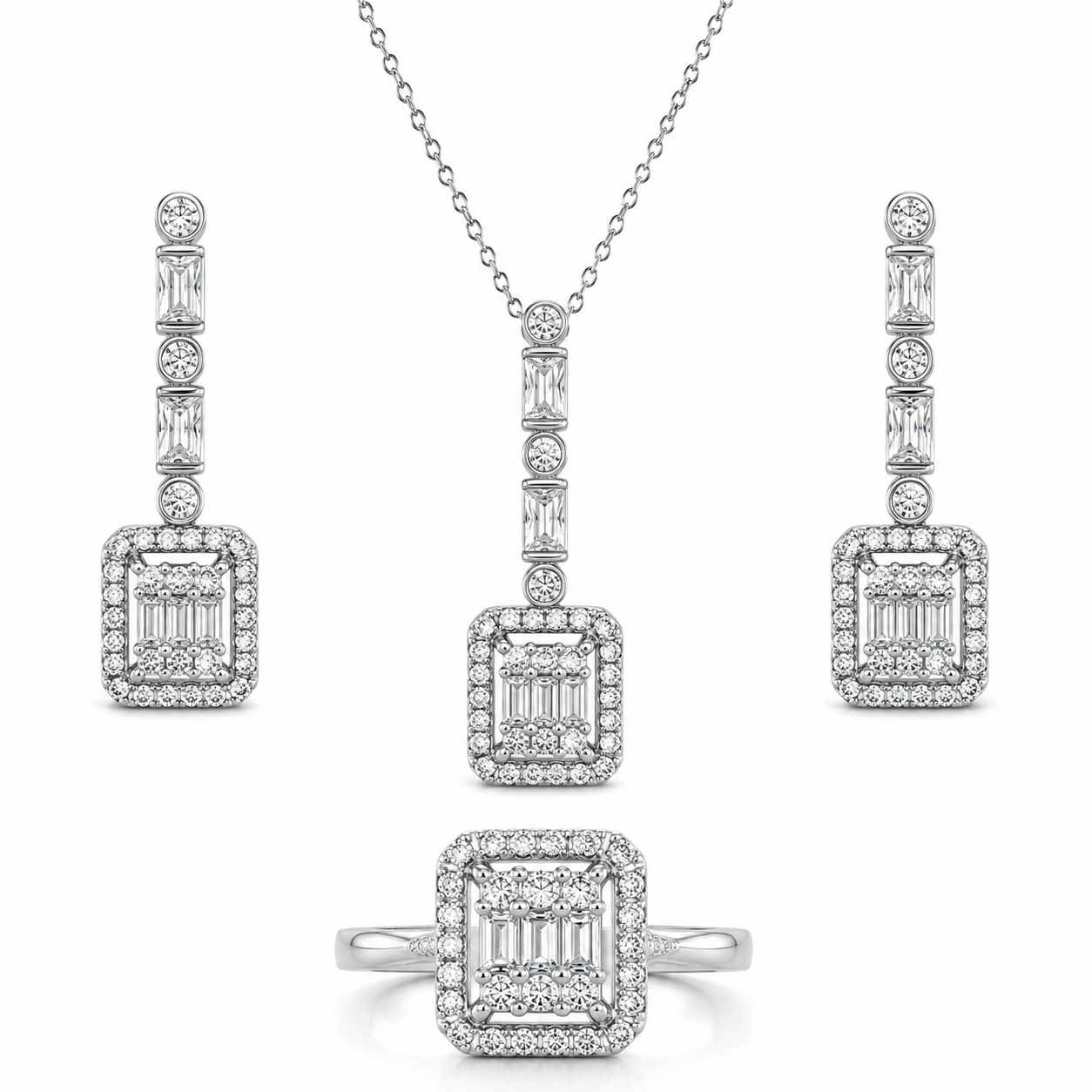 Baguette-Set mit runden und quadratischen Steindetails
