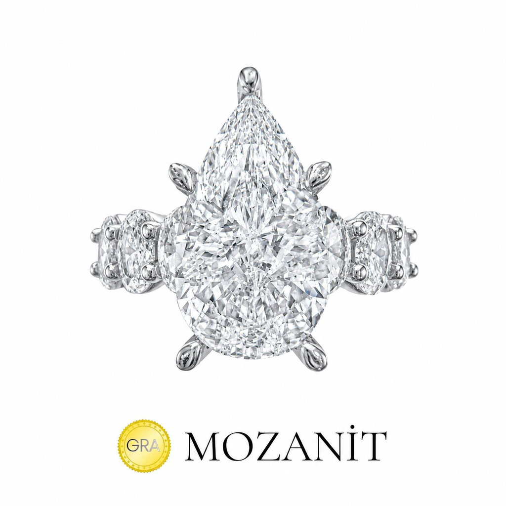 Teardrop Moissanite Ring with Pavé Band